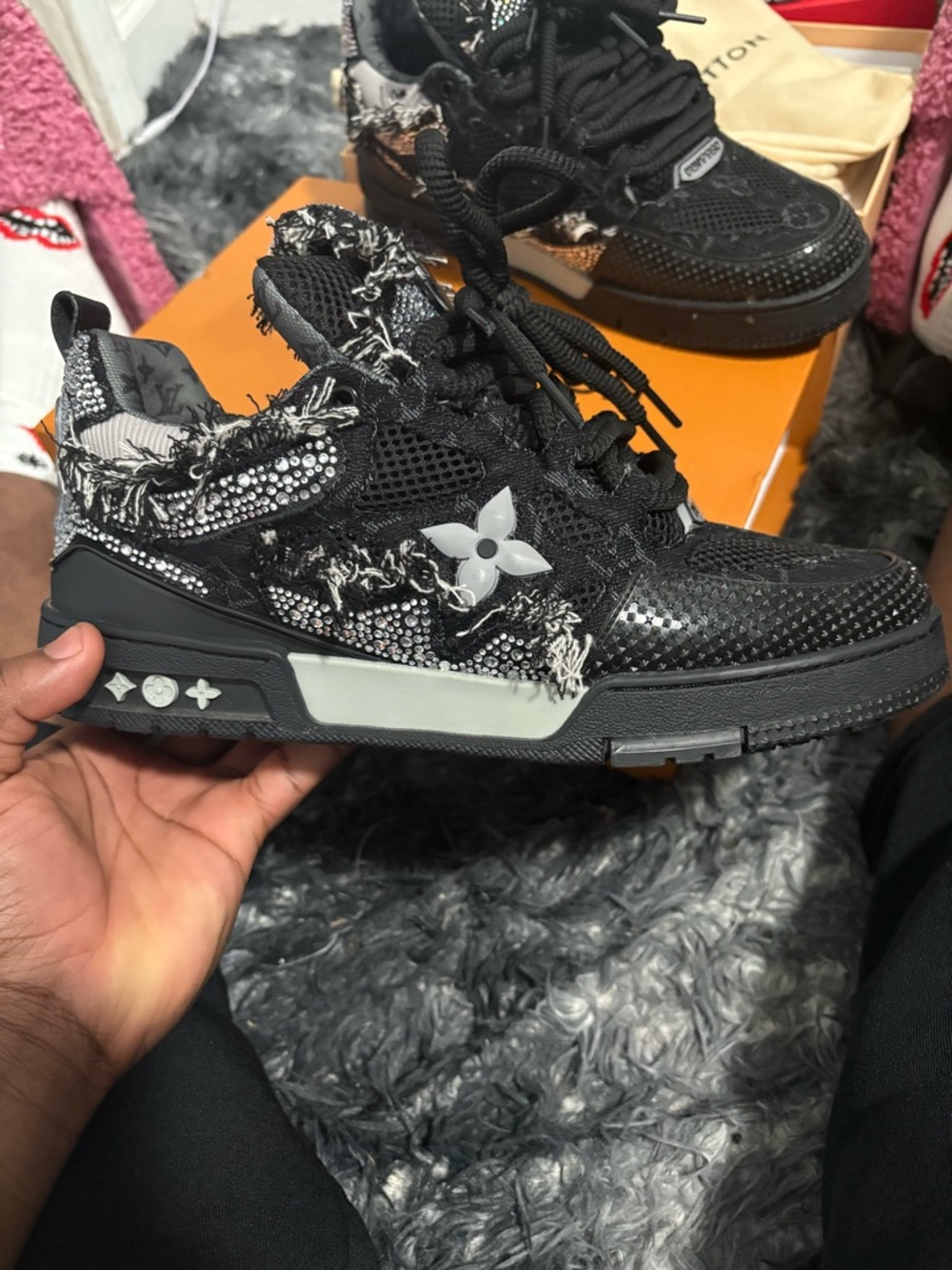 Louis Vuitton Skates Swarovski Rhinestone Black and White Mens’ Sneakers - Picture 2 of 8